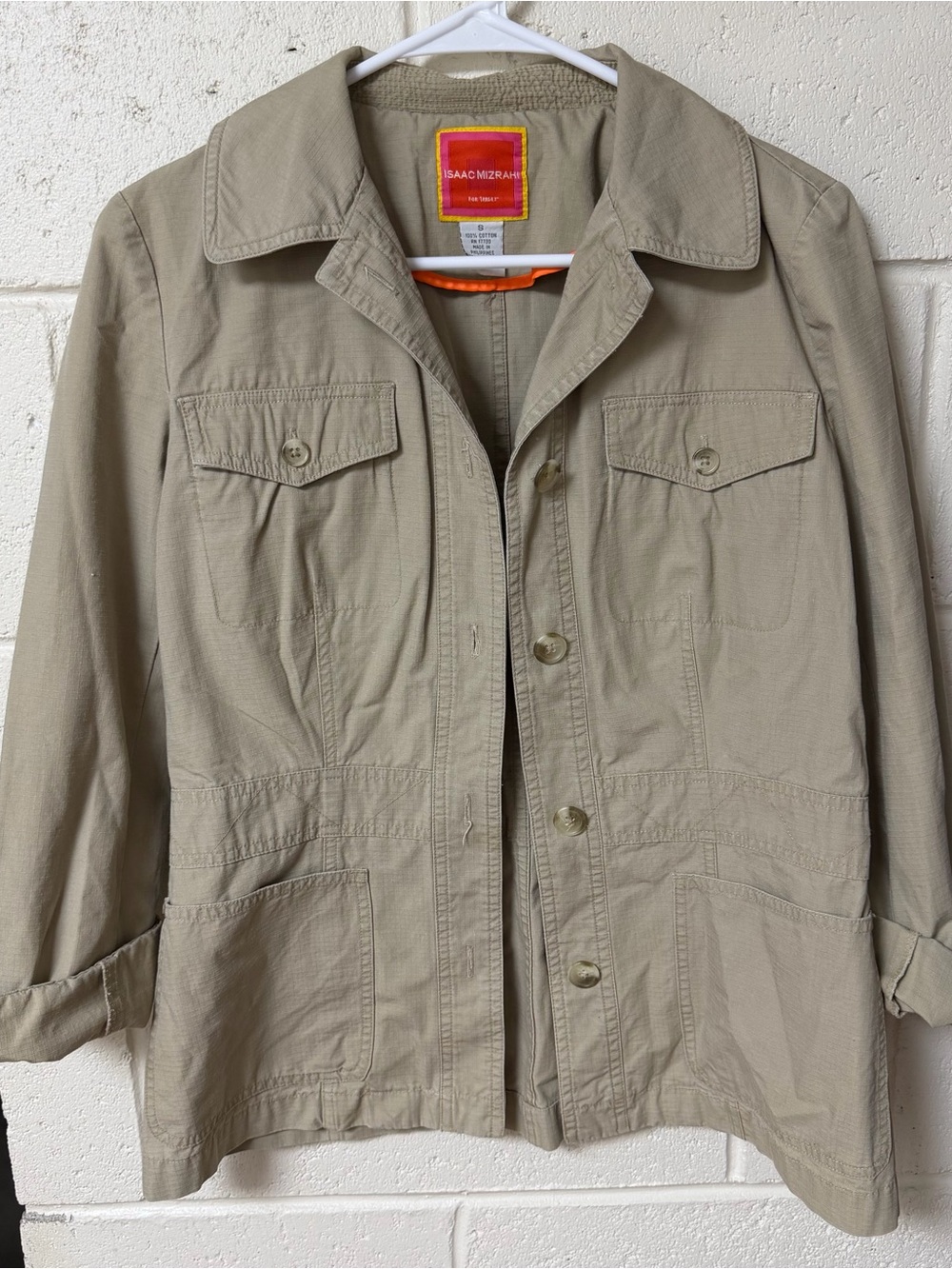 Isaac Mizrahi Tan Utility Jacket with Chest Flap Pockets